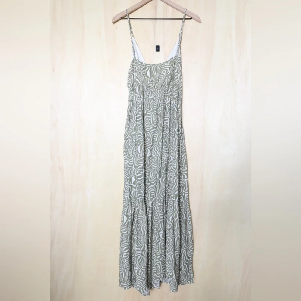 Abercrombie & Fitch Abstract Geometric Cut-Out Tiered Maxi Dress Green Size XL‎